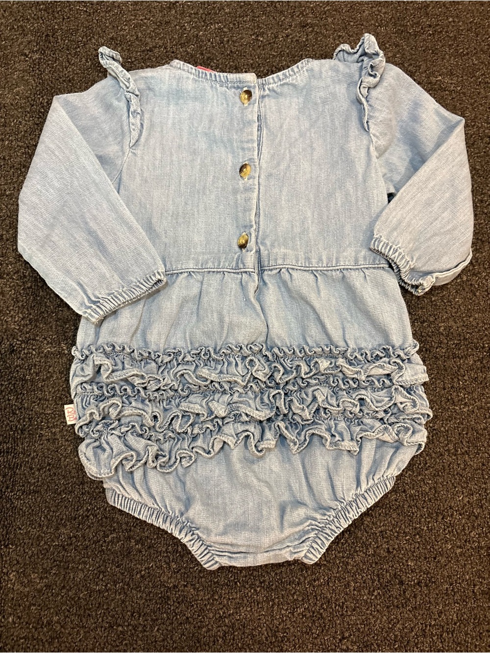 Ruffle Butts Light Blue Denim Ruffle-Trim Long-Sleeve Romper - Picture 2 of 6
